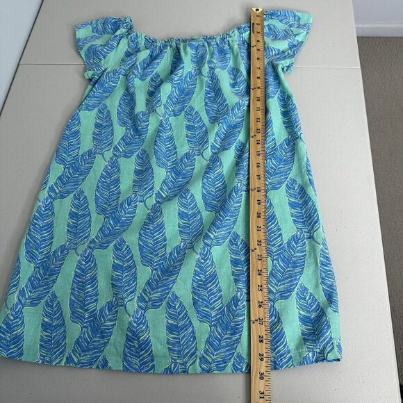 Vineyard Vines Off the Shoulder Dress Size XS Linen Blend Blue Green Palm Print - Picture 4 of 9